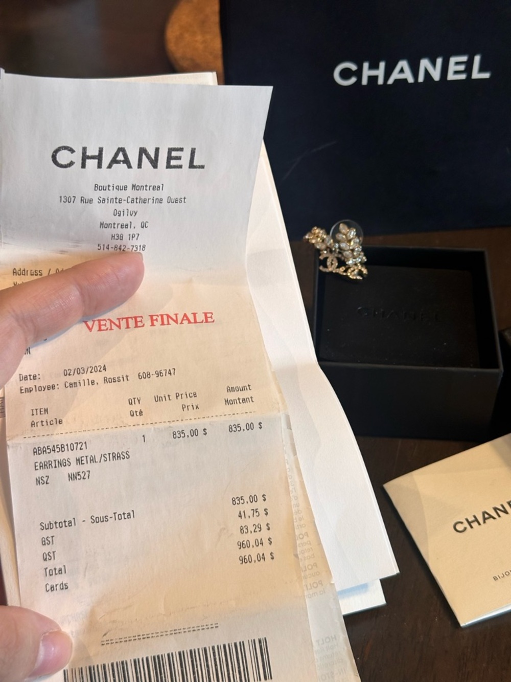 CHANEL Crystal CC Leaf Stud Earrings - Picture 3 of 6